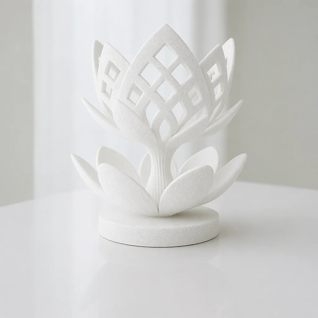 3D Baskı Lotus Çiçeği Mumluk - Dekoratif Tealight Mumluk-Beyaz