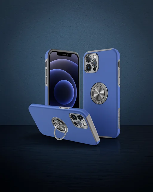 Apple İphone 12 Pro Max Kılıf Elit Yüzüklü Kapak - Lacivert