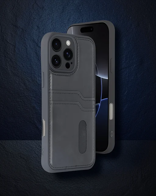 Apple İphone 16 Pro Kılıf Sara Kartvizitli Deri Kılıf - Siyah