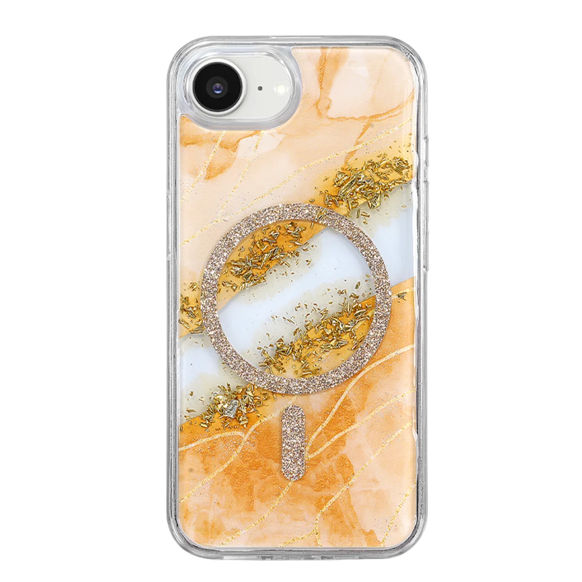 Onegif Apple iPhone 17E Lotus Simli Magsafe Kapak - Turuncu görsel 3