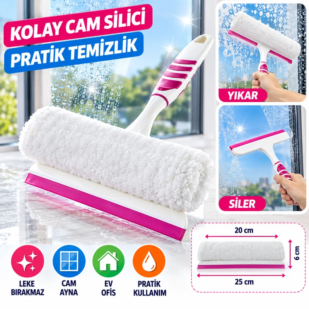 Pratik Kolay Mikrofiber Peluşlu Camsil Cam Silme Aleti Aparatı