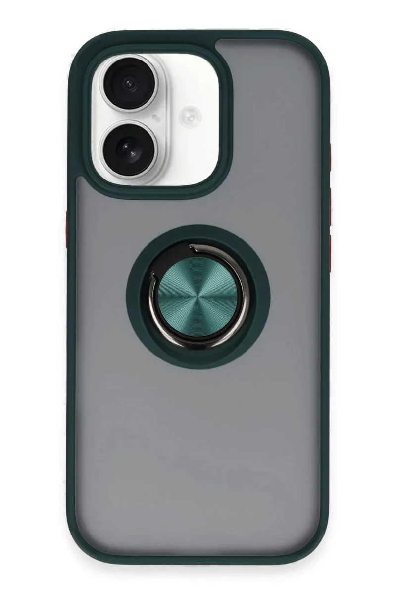 Apple iPhone 16 Kılıf Montreal Yüzüklü Silikon Kapak - Yeşil