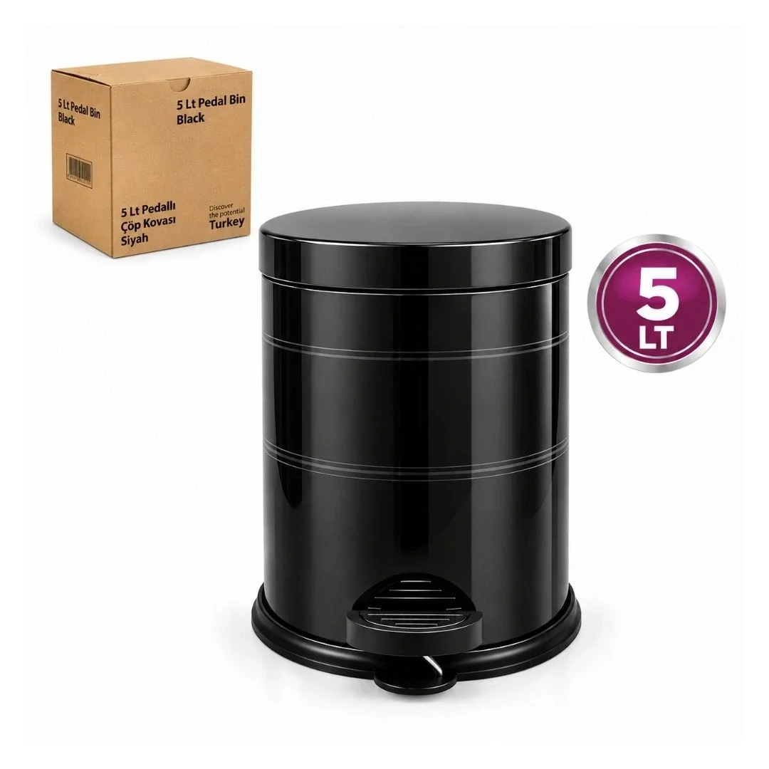 Mikro 5 L Siyah Pedallı Çöp Kovası görsel 2