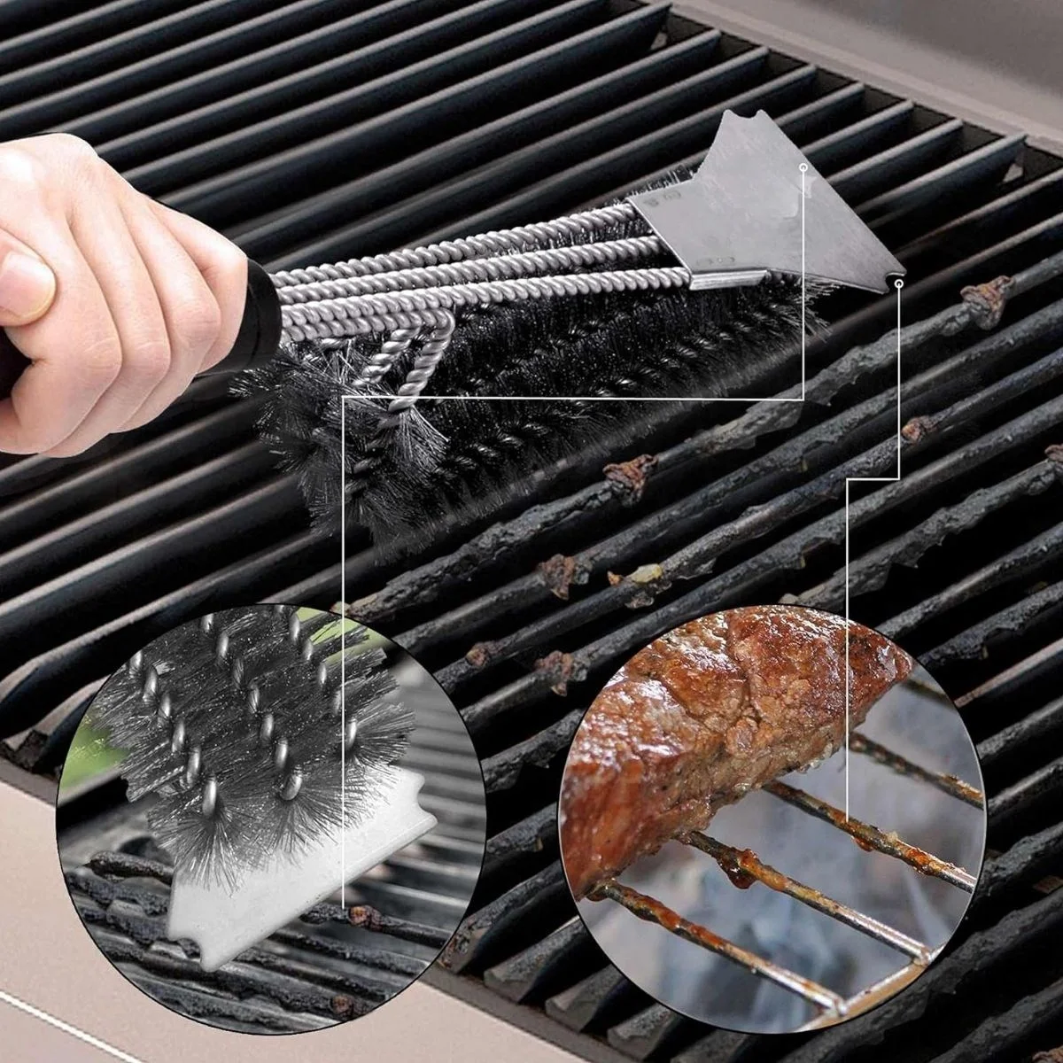 Mangal Izgara Temizleme Fırçası – Paslanmaz Çelik Telli, Uzun Saplı Grill Temizlik Aparatı Mangal Temizlik Fırçası görsel 5