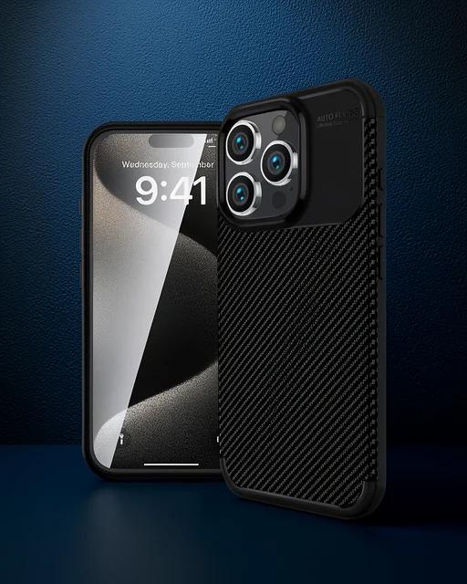 Apple İphone 16 Pro Kılıf Auto Focus Karbon Kapak - Siyah