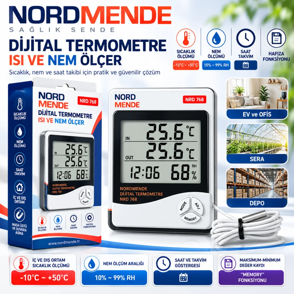 NRD 768 dijital iç dış ortam termometre ve nem ölçer