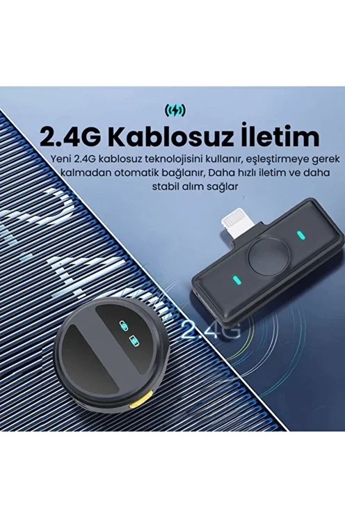 2 Adet Profesyonel Kablosuz Yaka Mikrofonu lighting uyumlu Manyetik Klipsli görsel 3