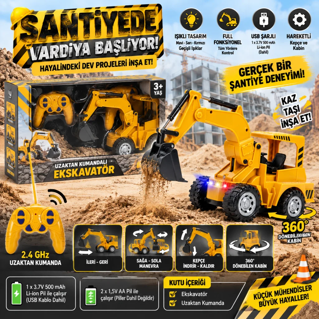 4490 -R/C İŞ MAKİNESİ EKSKAVATÖR F/F IŞIKLI 3.7V.USB (adet fiyatıdır) görsel 5