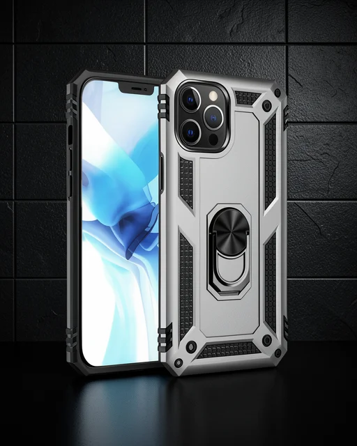 Apple İphone 12 Pro Max Kılıf Sofya Yüzüklü Silikon Kapak - Gümüş