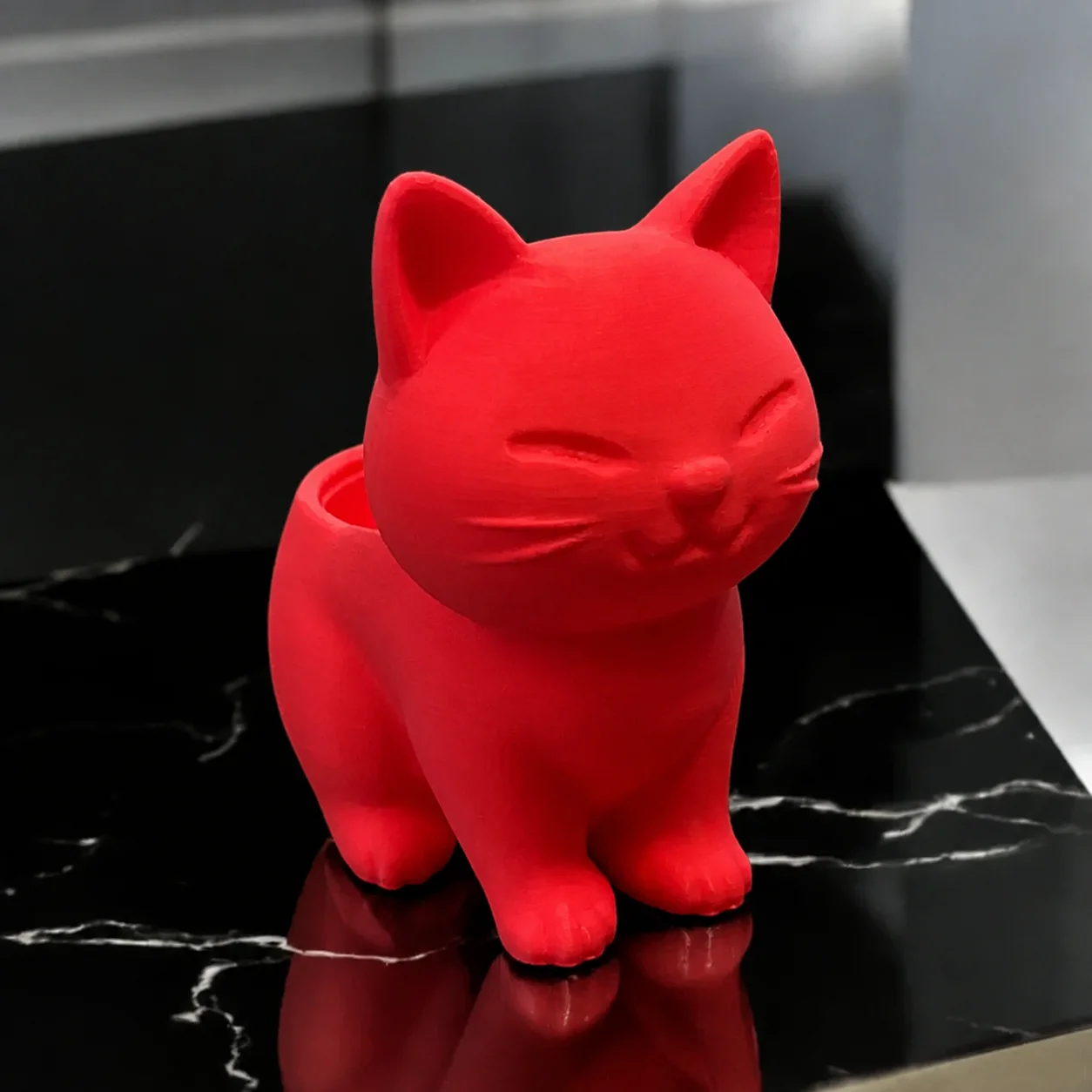 3D Baskı Sevimli Kedi Saksı - Figürlü Sukulent Saksısı-Kırmızı görsel 2