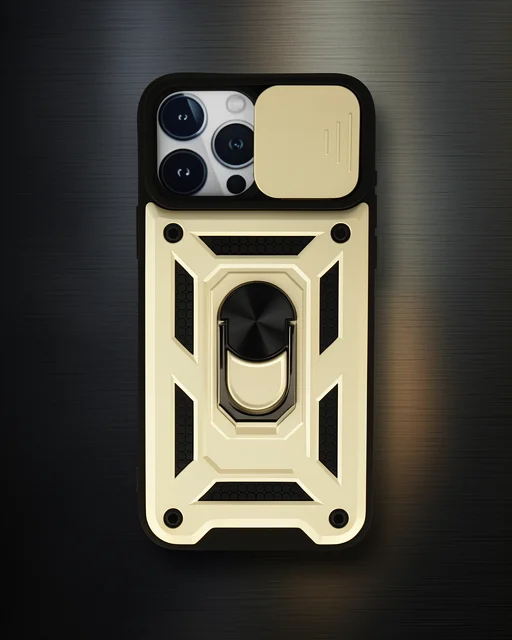Apple İphone 15 Pro Kılıf Pars Lens Yüzüklü Silikon - Gold