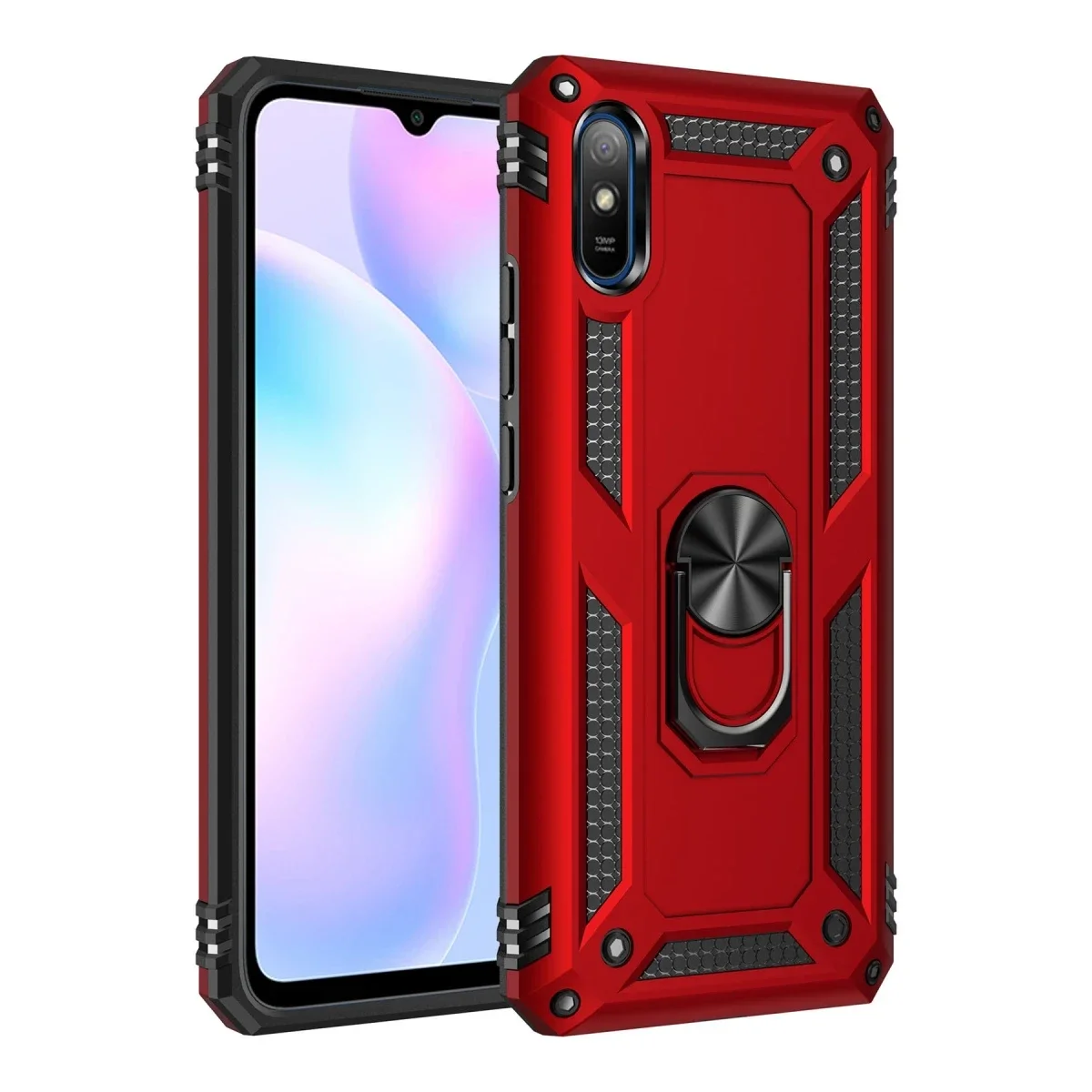 Xiaomi Redmi 9A Kılıf Sofya Yüzüklü Silikon Kapak - Kırmızı