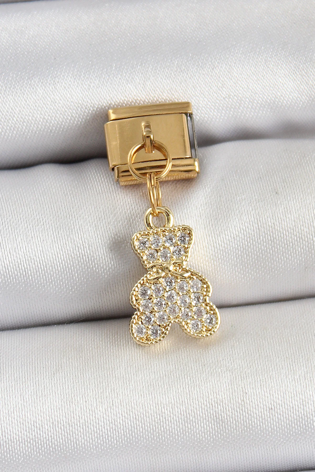 316L Çelik Sallantılı Zirkon Taşlı Ayıcık Model Gold Renk Nonation Charm