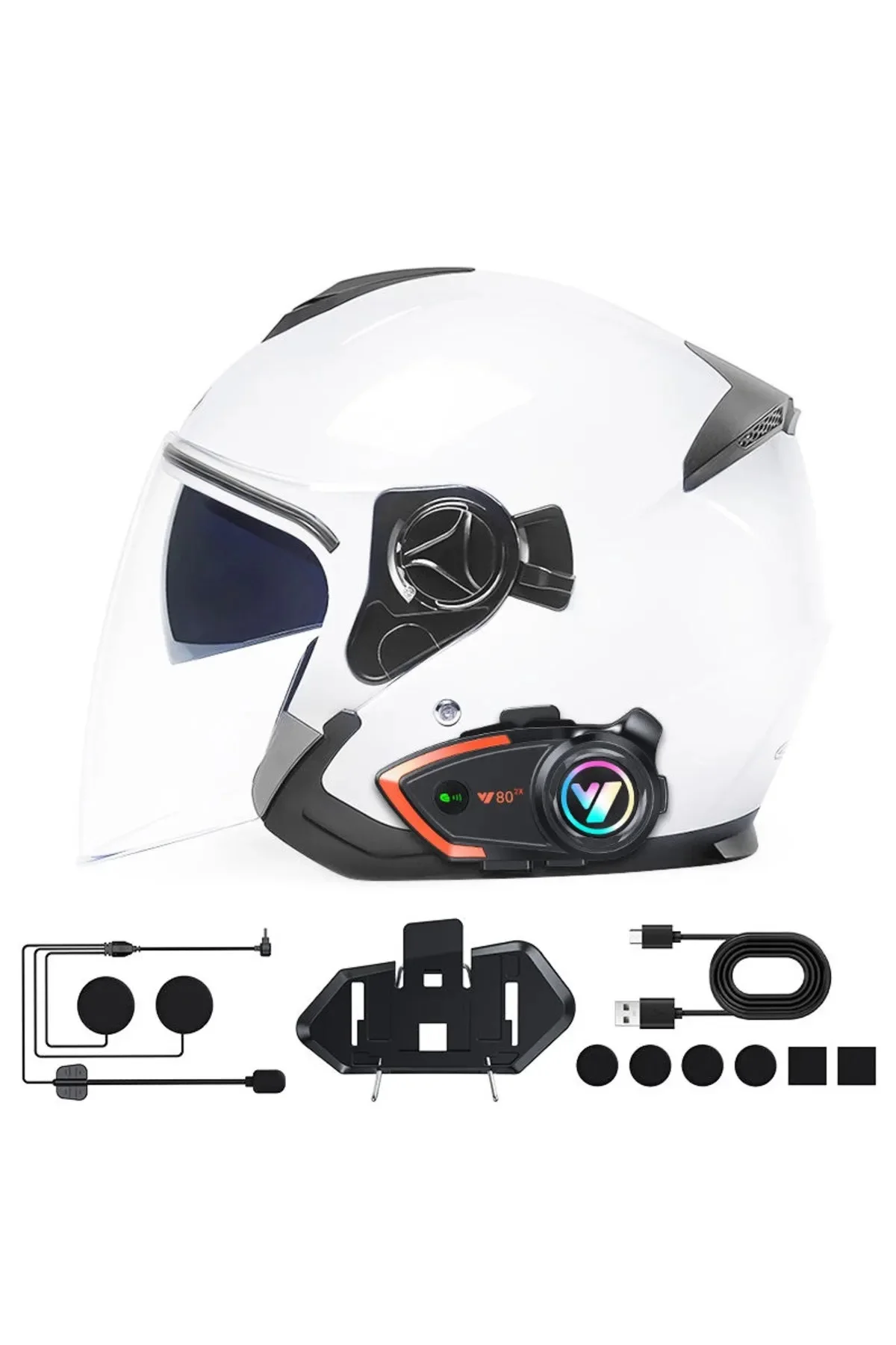 Yeni Model Y80-2x Motosiklet İntercom 2 Kişilik Bağlantı Rgb Işıklı Bluetooth Kulaklık Seti görsel 4