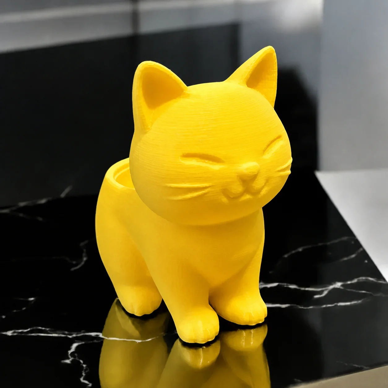 3D Baskı Sevimli Kedi Saksı - Figürlü Sukulent Saksısı-Sarı görsel 2