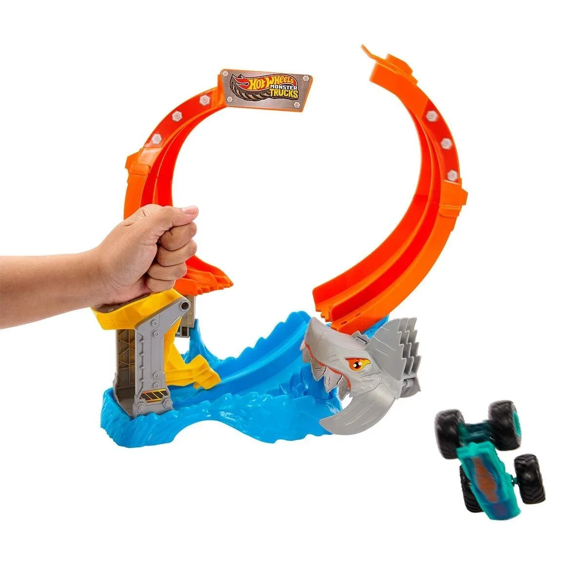 JFR08 Hot Wheels Monster Trucks Dönen Corkscrew Shark Çarpışması görsel 3