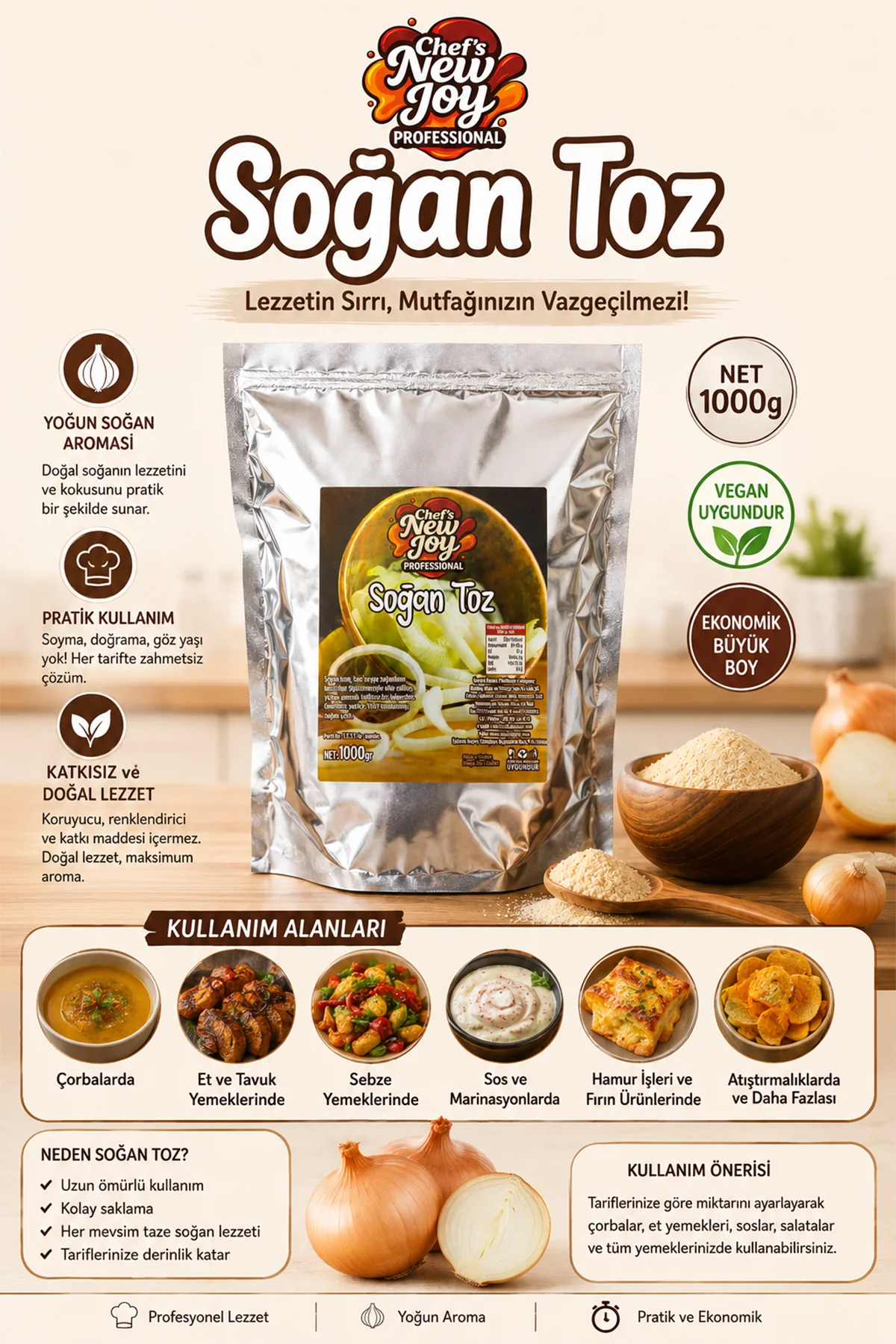 Soğan Toz 1000 gr Onion Powder Kurutulmuş Doğal Soğan Tozu görsel 3
