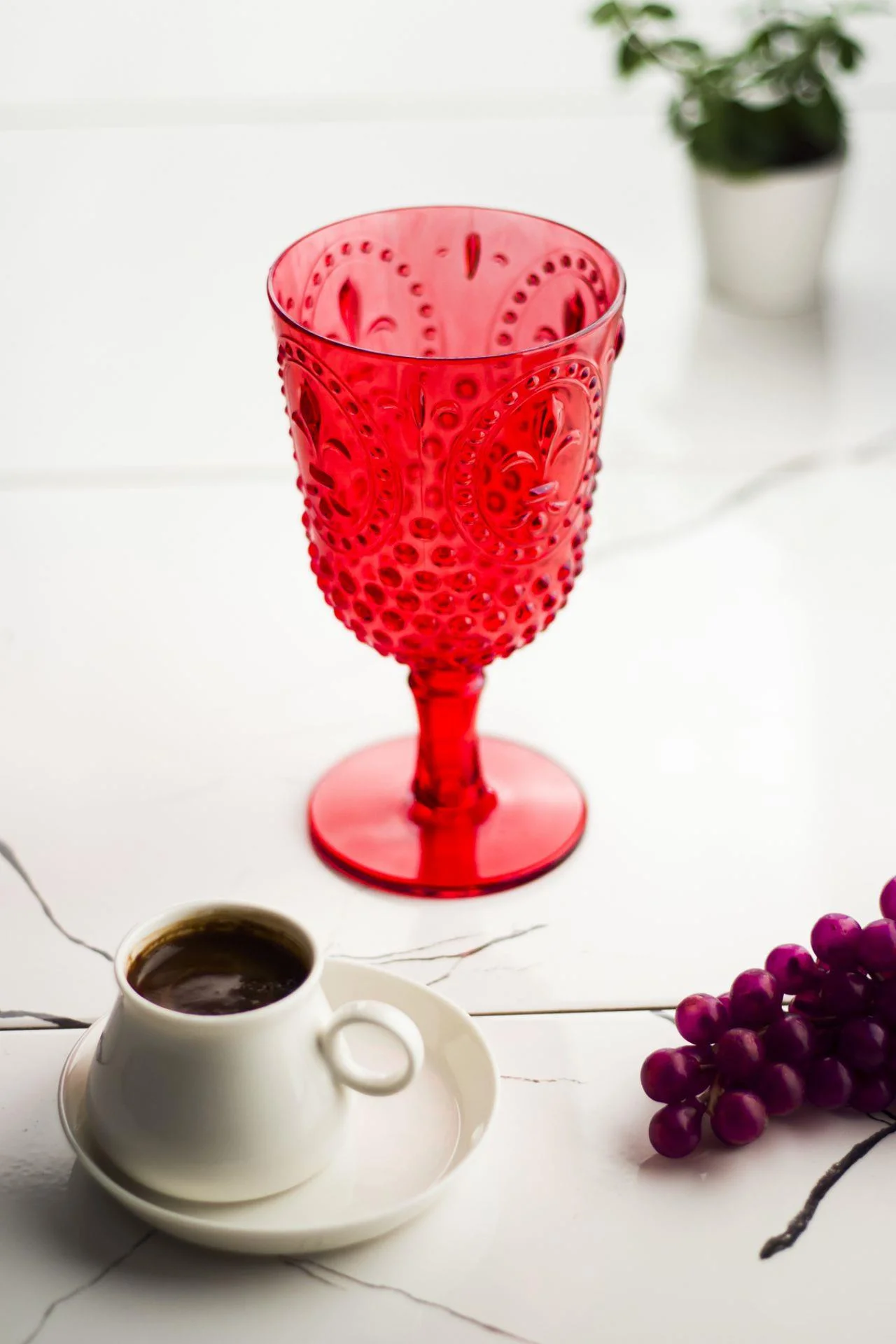 Akrilik Kırmızı Tekli Kadeh & Su Meşrubat Kahve Yanı Bardağı 450 ml ( Cam Değildir ) görsel 2