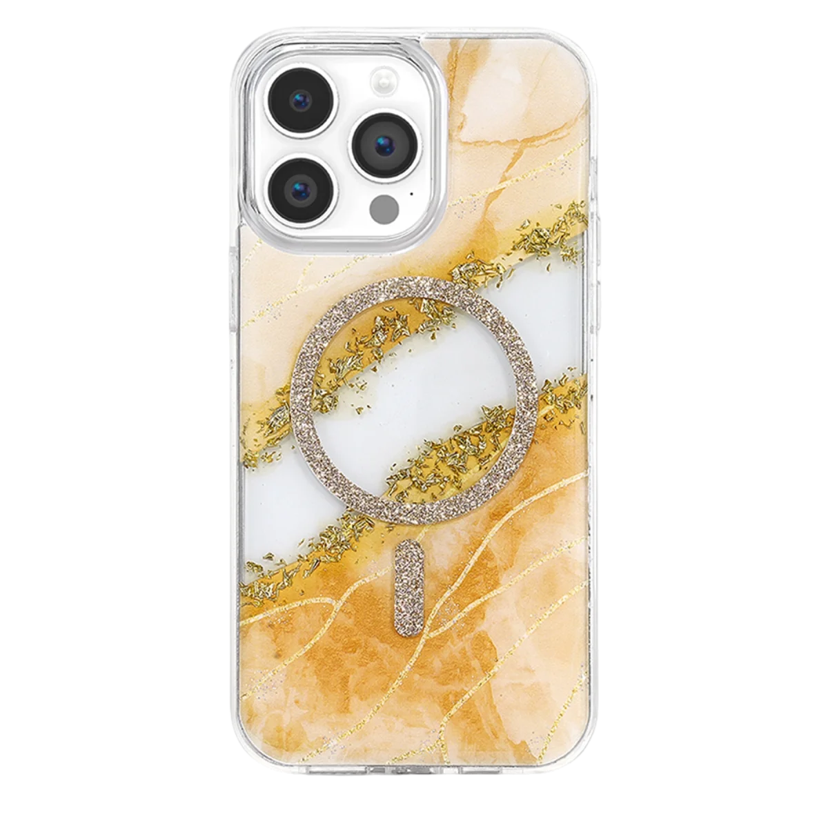 Onegif Apple İphone 15 Pro Max Lotus Simli Magsafe Kapak - Turuncu görsel 3
