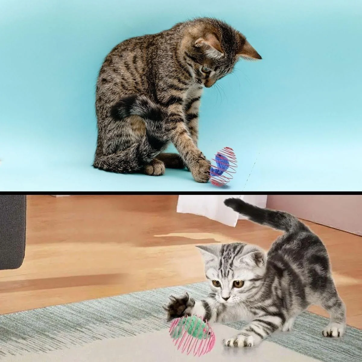 Yaylı Metal Fareli Kafes Kedi Oyun Topu Sıçrayan Spiral Kedi Topu görsel 2