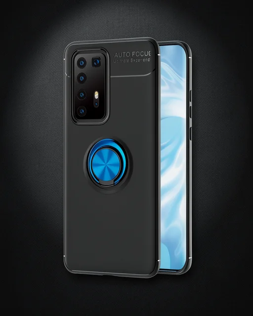 Huawei P40 Pro Kılıf Range Yüzüklü Silikon - Siyah-mavi