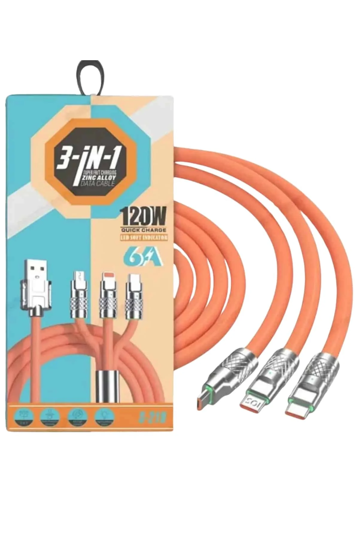 Çoklu Şarj Kablosu USB Type-C İOS Uyumlu 120W Hızlı Şarj Kablosu görsel 5