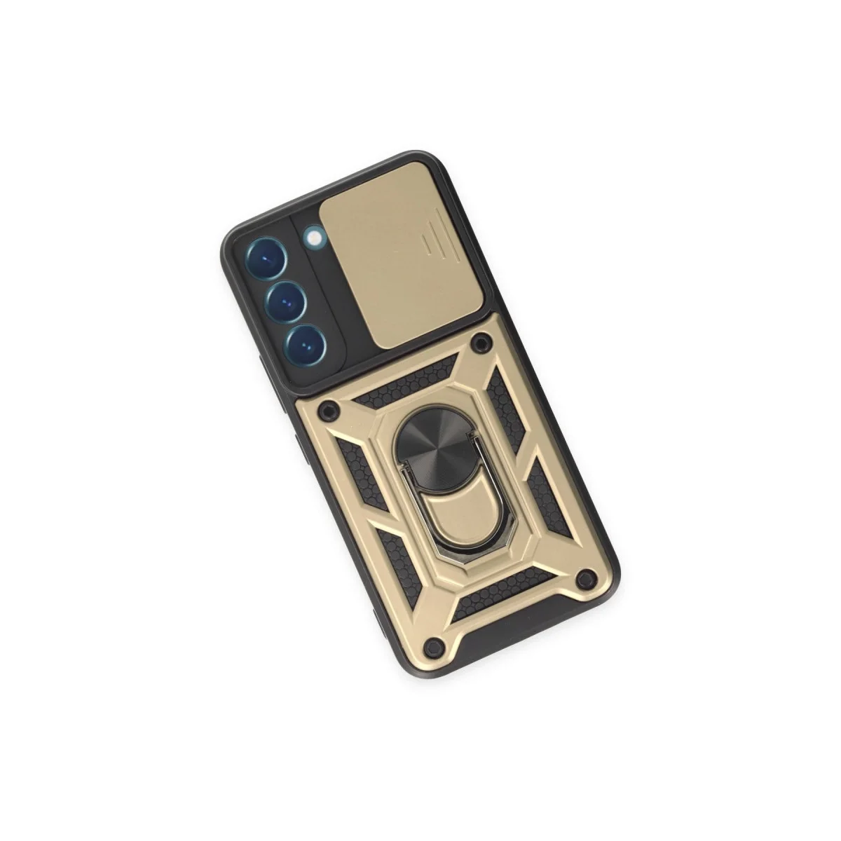 Samsung Galaxy S23 Fe Kılıf Pars Lens Yüzüklü Silikon - Gold görsel 3