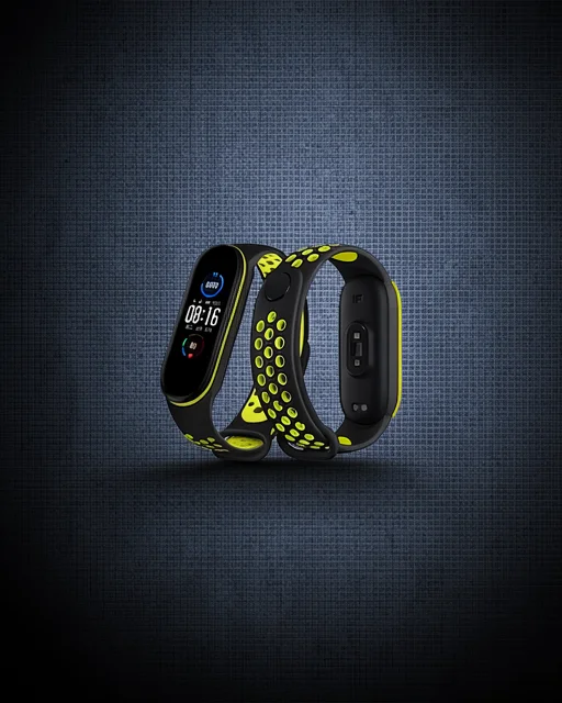 Xiaomi Mi Band 7 Spor Delikli Kordon - Siyah-yeşil