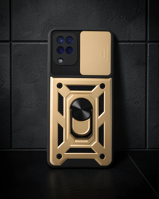 Samsung Galaxy A22 Kılıf Pars Lens Yüzüklü Silikon - Gold
