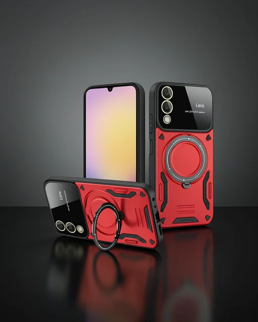 Samsung Galaxy S25 Edge Kılıf Joy Lens Standlı Kapak - Kırmızı