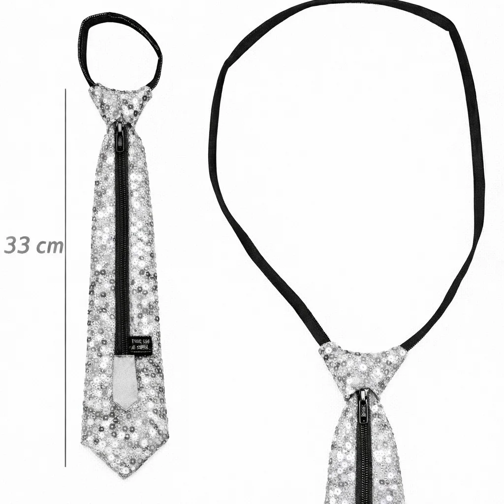 Gümüş Renk Pul Payetli Işıltılı Parti Kravatı 33 cm görsel 2