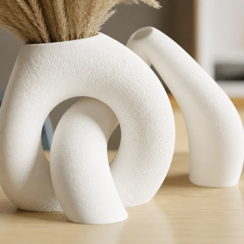 3D Baskı Interlocking Vazo - İç İçe Geçen Dekoratif Vazo-Beyaz görsel 2