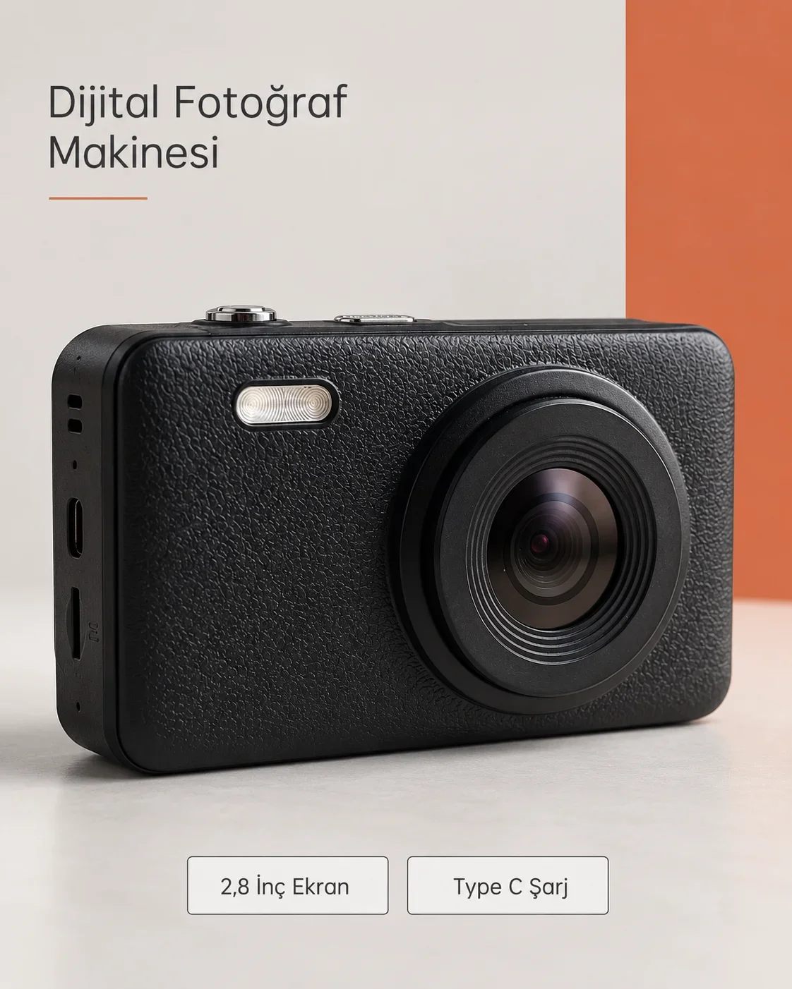 Siyah Renk 2,8 İnç Ekranlı Taşınabilir Dijital Fotoğraf Makinesi