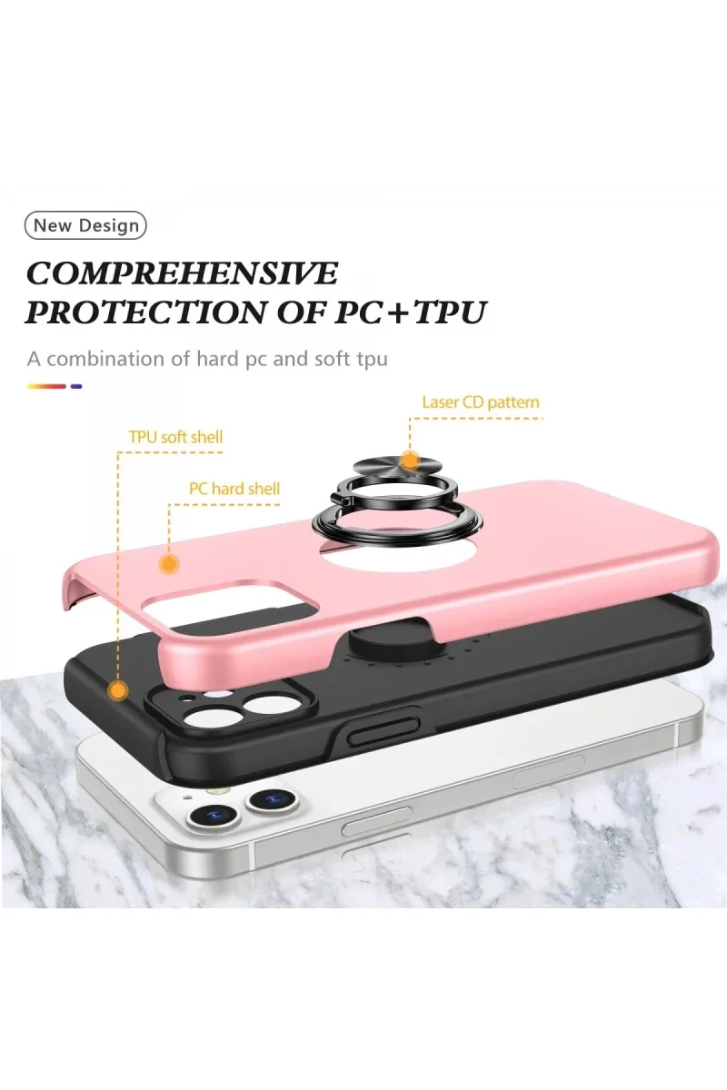 Apple iPhone 12 Kılıf Elit Yüzüklü Kapak - Pembe görsel 2