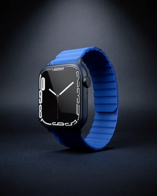 Apple Watch 42mm Mo-wb1 Çift Renk Mıknatıslı Silikon Kordon (saat Değildir) - Lacivert-mavi