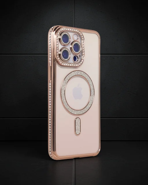 Apple İphone 15 Pro Kılıf Joke Simli Magneticsafe Kılıf - Pembe