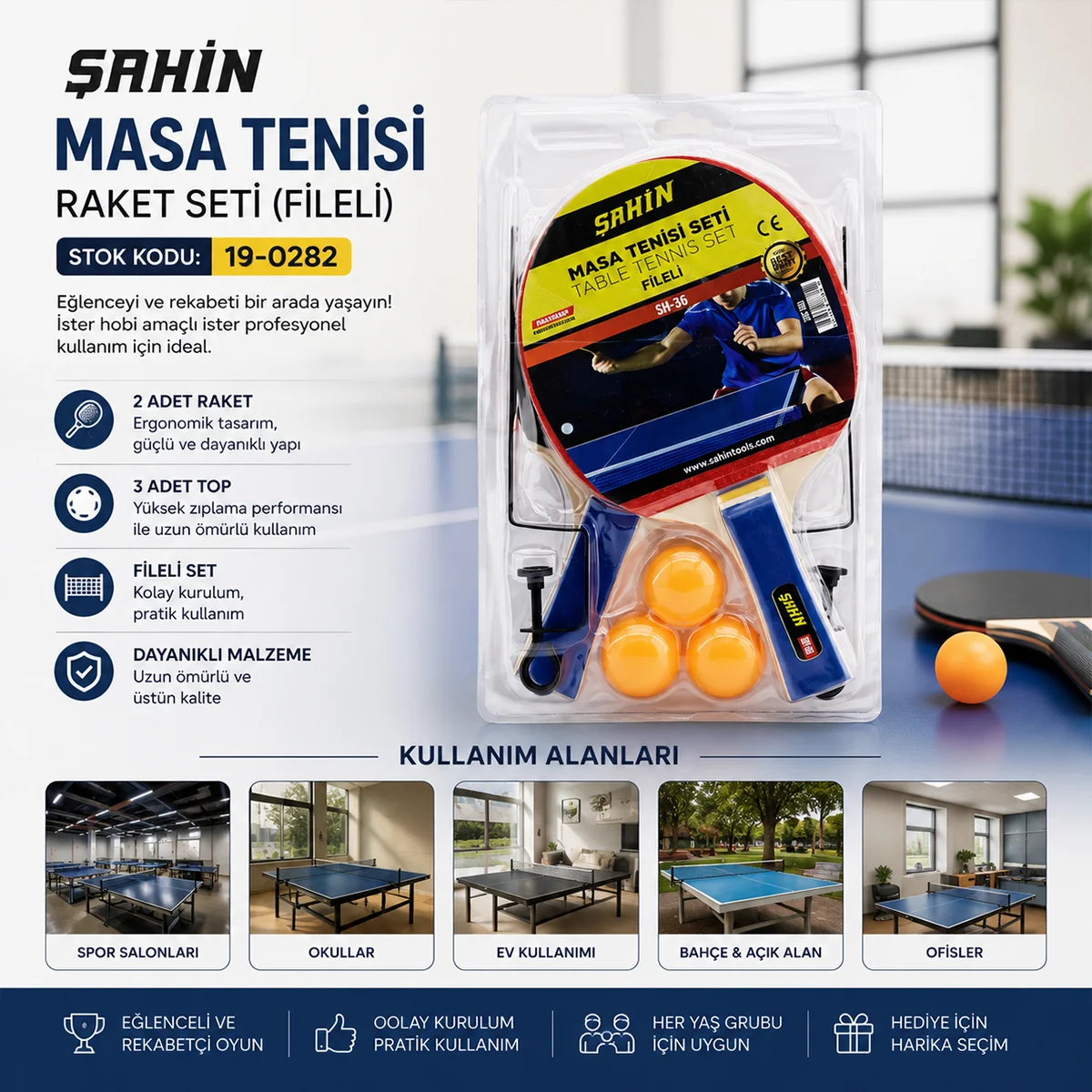 Masa Tenisi Pinpon Raket Seti - 2 Raket 3 Top Ayaklı Fileli görsel 6