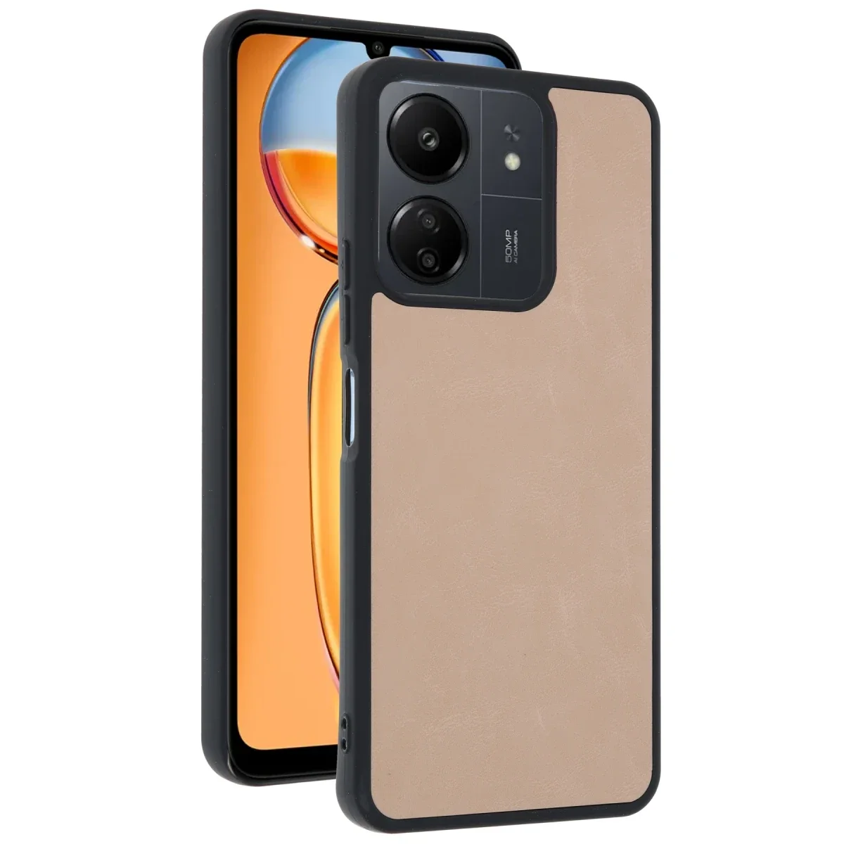 Xiaomi Redmi 13C Kılıf Aras Deri Kapak - Pudra