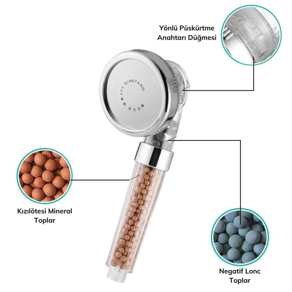 %50 Su Tasarruflu ve Arıtmalı Doğal Taşlı Banyo El Duş Başlığı görsel 3