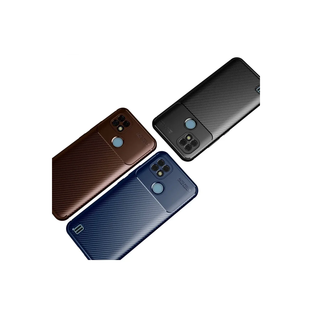 Realme C21 Kılıf Auto Focus Karbon Kapak - Kahverengi görsel 3