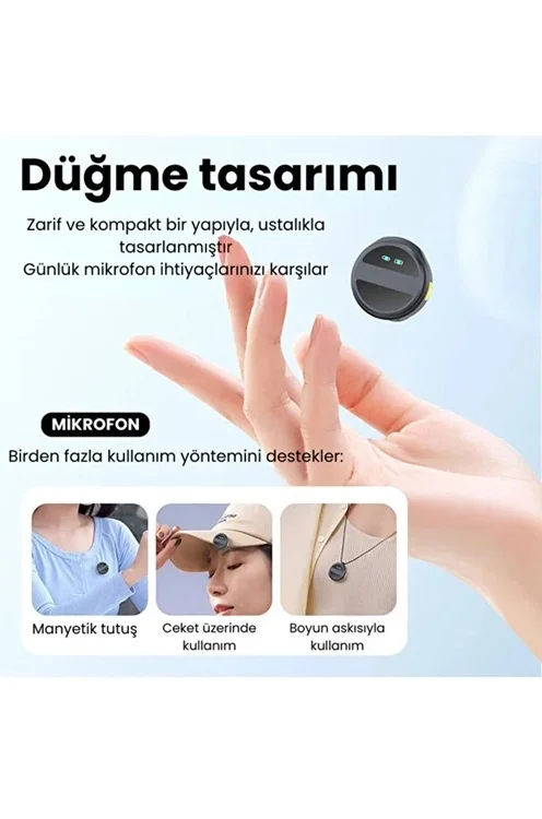 2 Adet Profesyonel Kablosuz Yaka Mikrofonu Typce uyumlu Manyetik Klipsli görsel 3