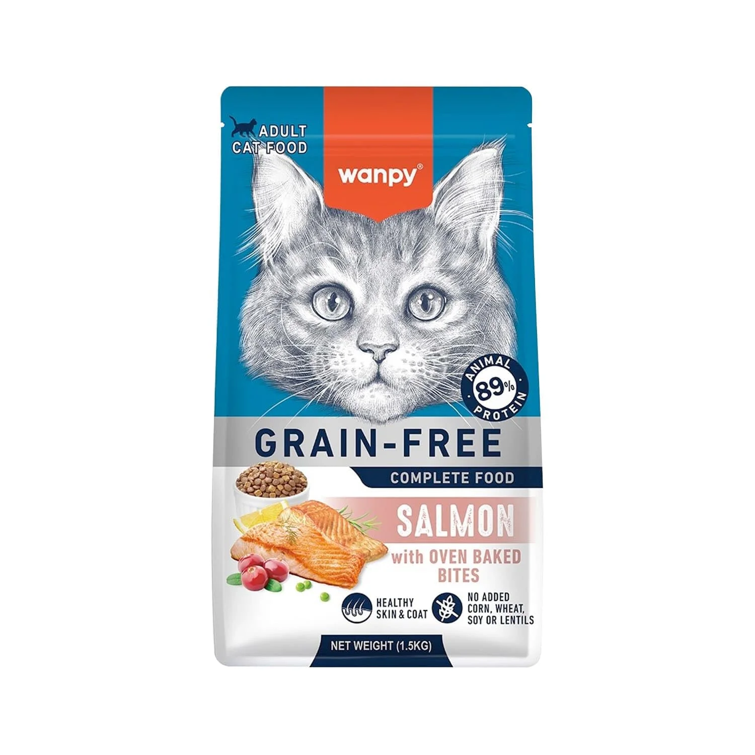 Tahılsız somonlu yetişkin kedi maması 1,5 kg ( wanpy )