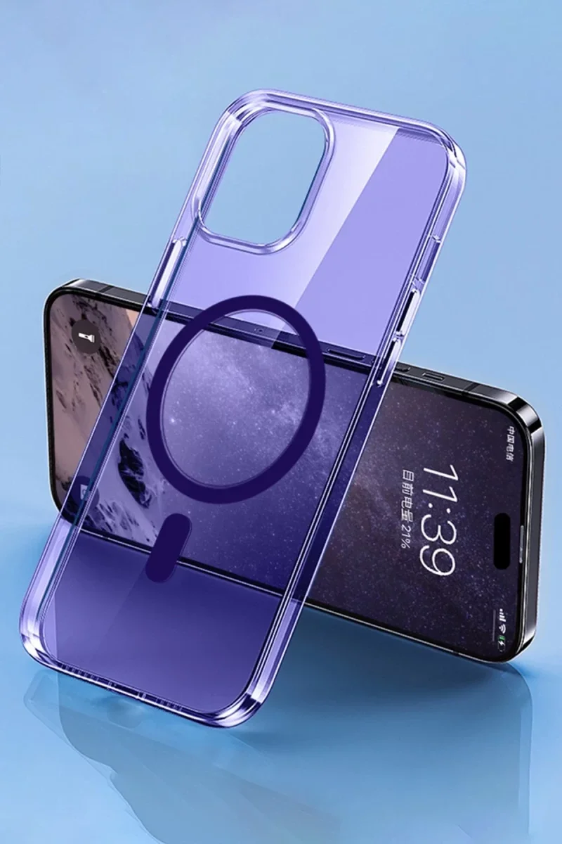 Apple iPhone 14 Pro Max Kılıf Tron Şeffaf Magsafe Kapak - Derin Mor görsel 3