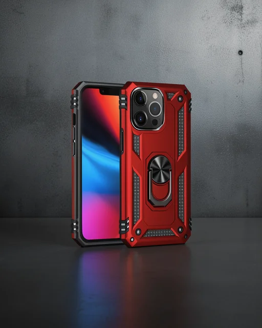 Apple İphone 13 Pro Max Kılıf Sofya Yüzüklü Silikon Kapak - Kırmızı