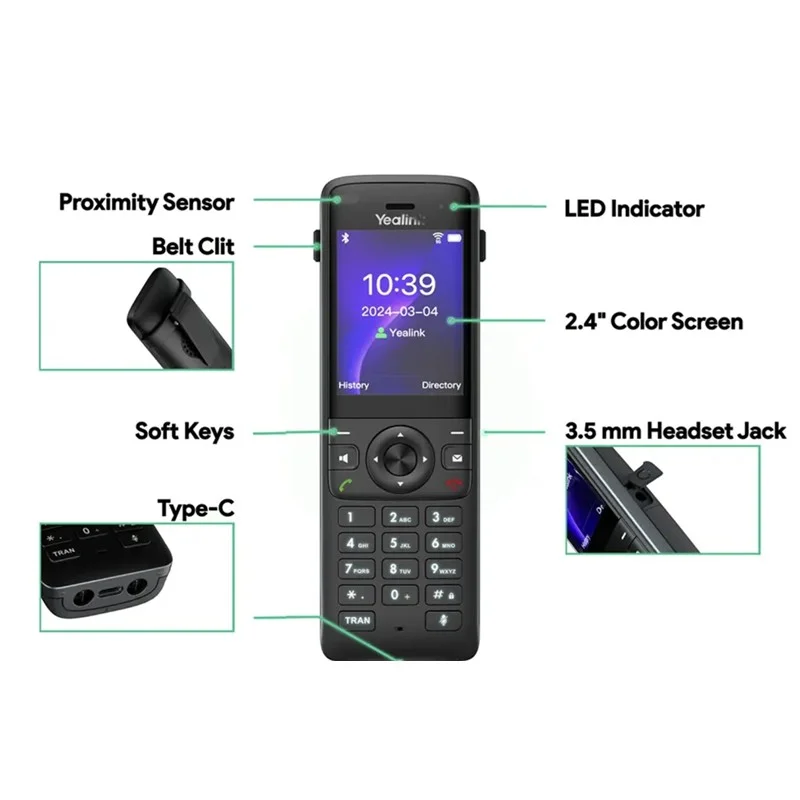 AX83H 2.4 Inc Renkli Ekran Hd Ses Görültü Engelleme Wıfı 6 Ip Dect Telefon görsel 3