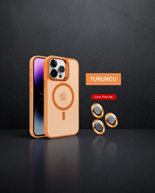 Joko Apple İphone 14 Pro Max Kılıf Flet Lens Magsafe Kapak - Turuncu