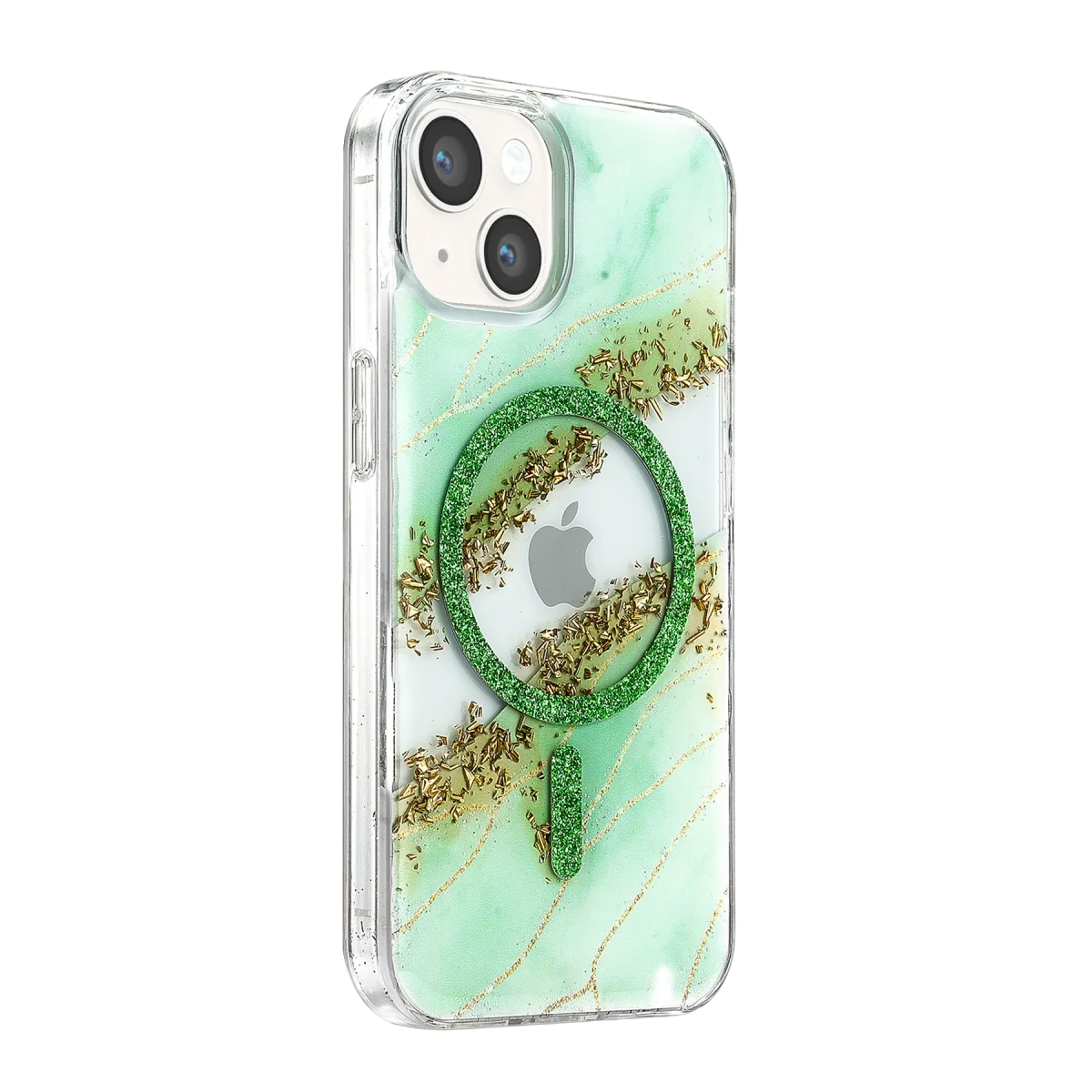 Onegif Apple İphone 15 Lotus Simli Magsafe Kapak - Yeşil görsel 2