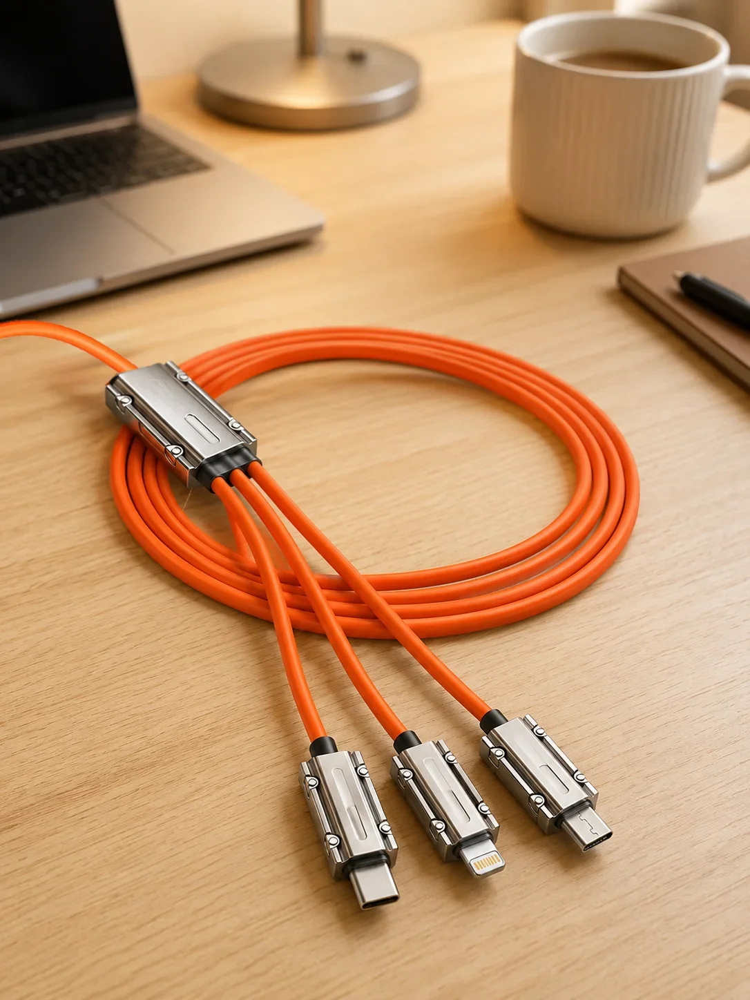 USB Type-C, Lightning ve cro USB Uyumlu 3'ü 1 Arada Hızlı Şarj Kablosu görsel 3