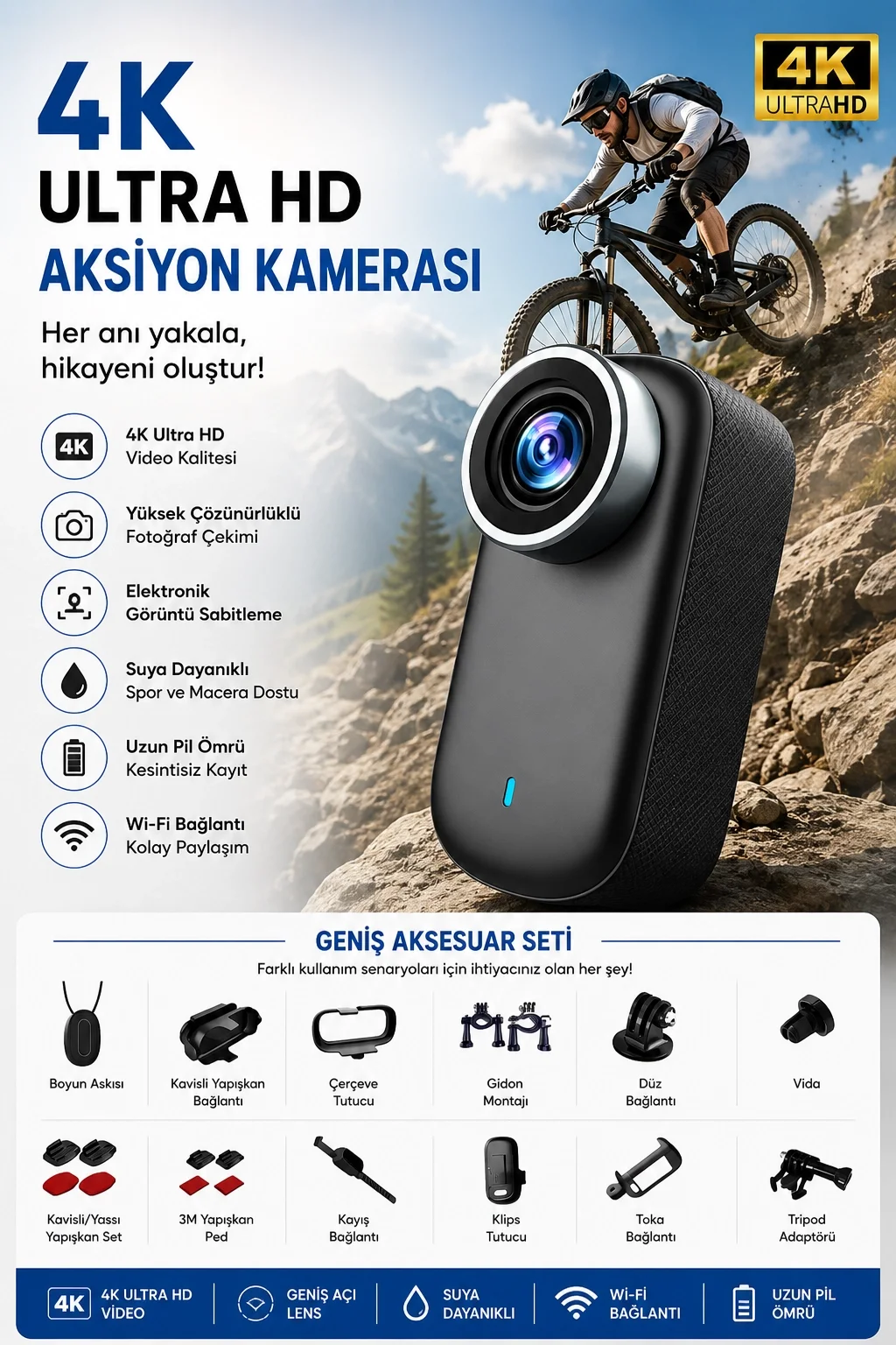 4K Ultra HD ni WIFI Aksiyon Kamerası Taşınabilir Vücut Kamerası 1.47’HD Ekranlı Giyilebilir Video Kaydedici