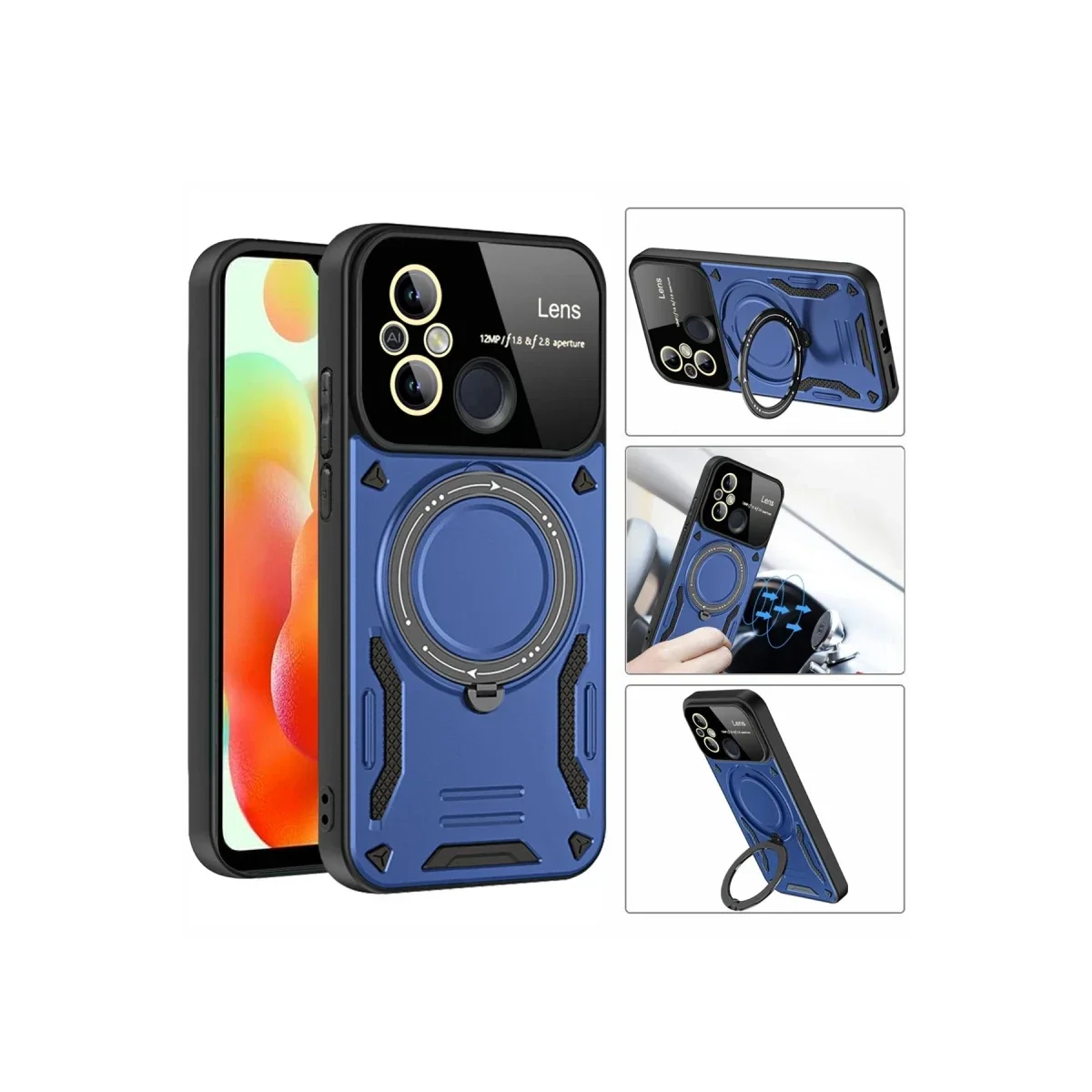 Xiaomi Redmi 12C Kılıf Joy Lens Standlı Kapak - Siyah görsel 3